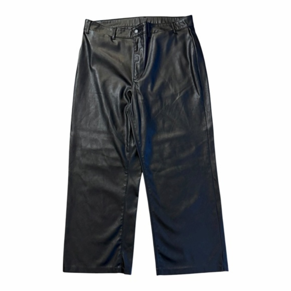 Old Navy Black Faux Leather Cropped Wide Leg Pants